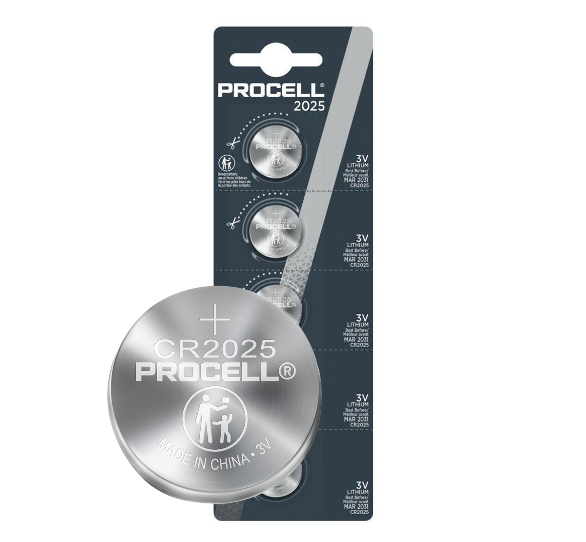 Duracell Procell CR2025 3V Lithium Coin Cell - Pack 5