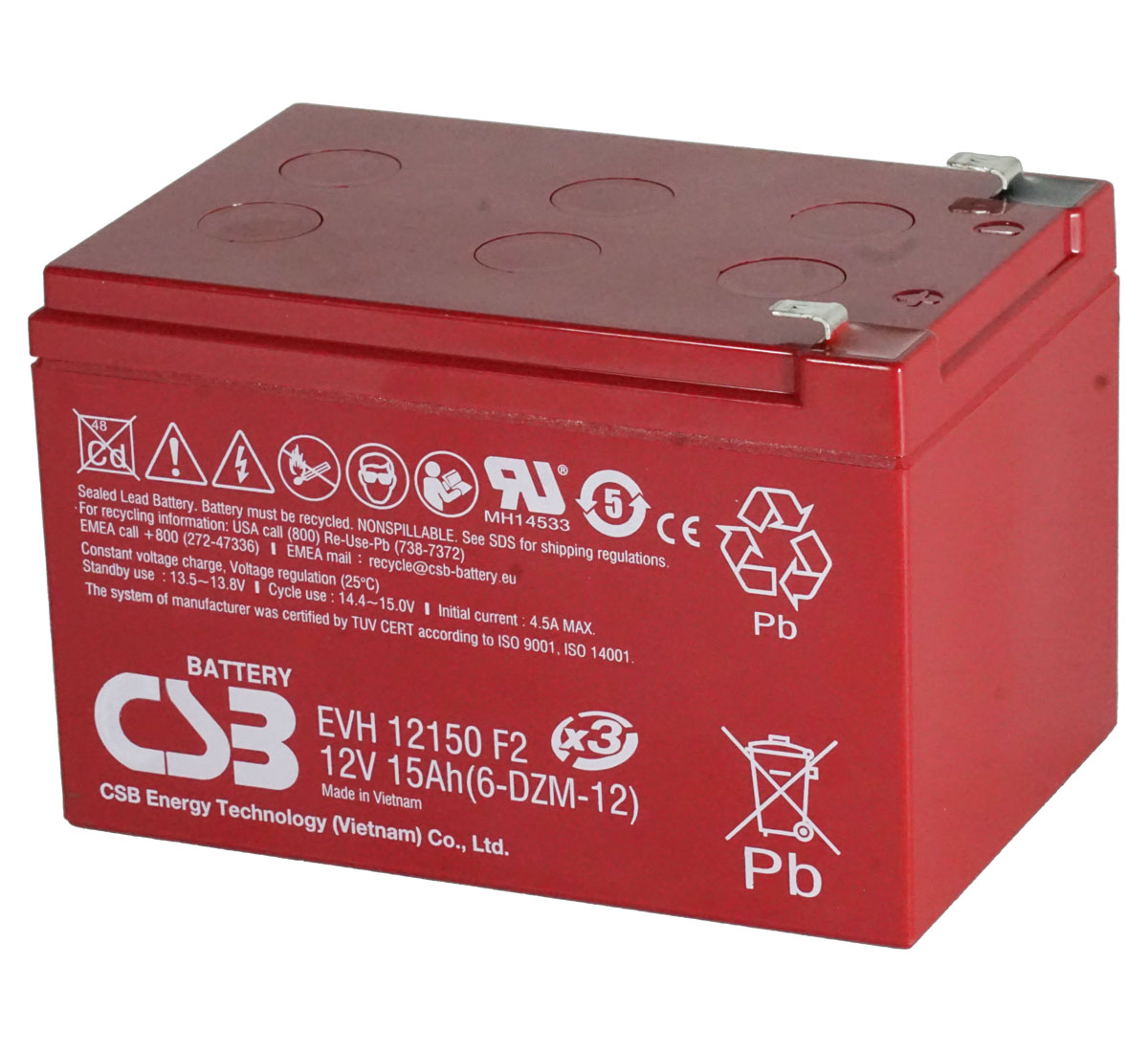 CSB EVH12150 12V 15Ah Sealed Lead Acid Battery